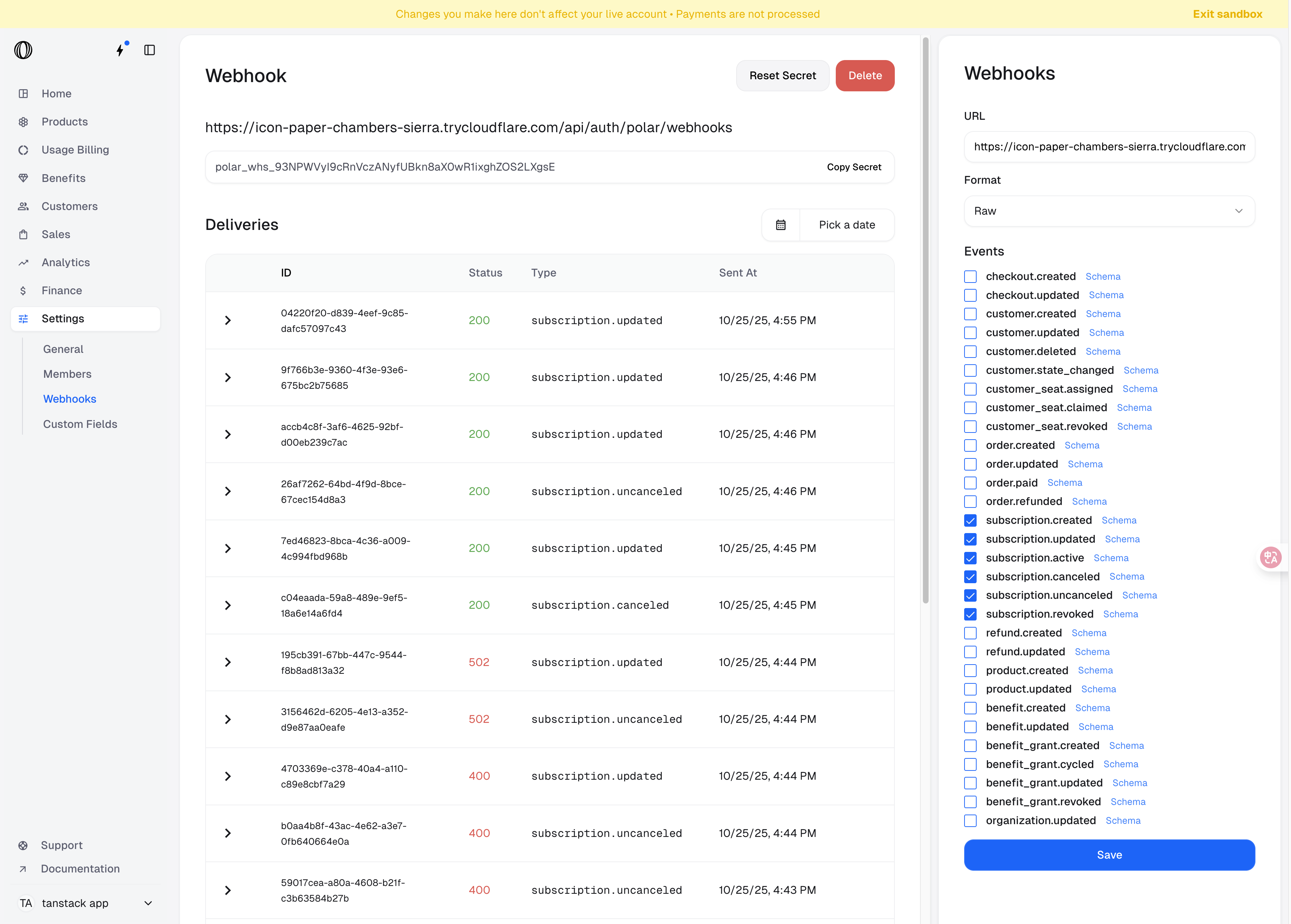Polar Webhook Setup UI